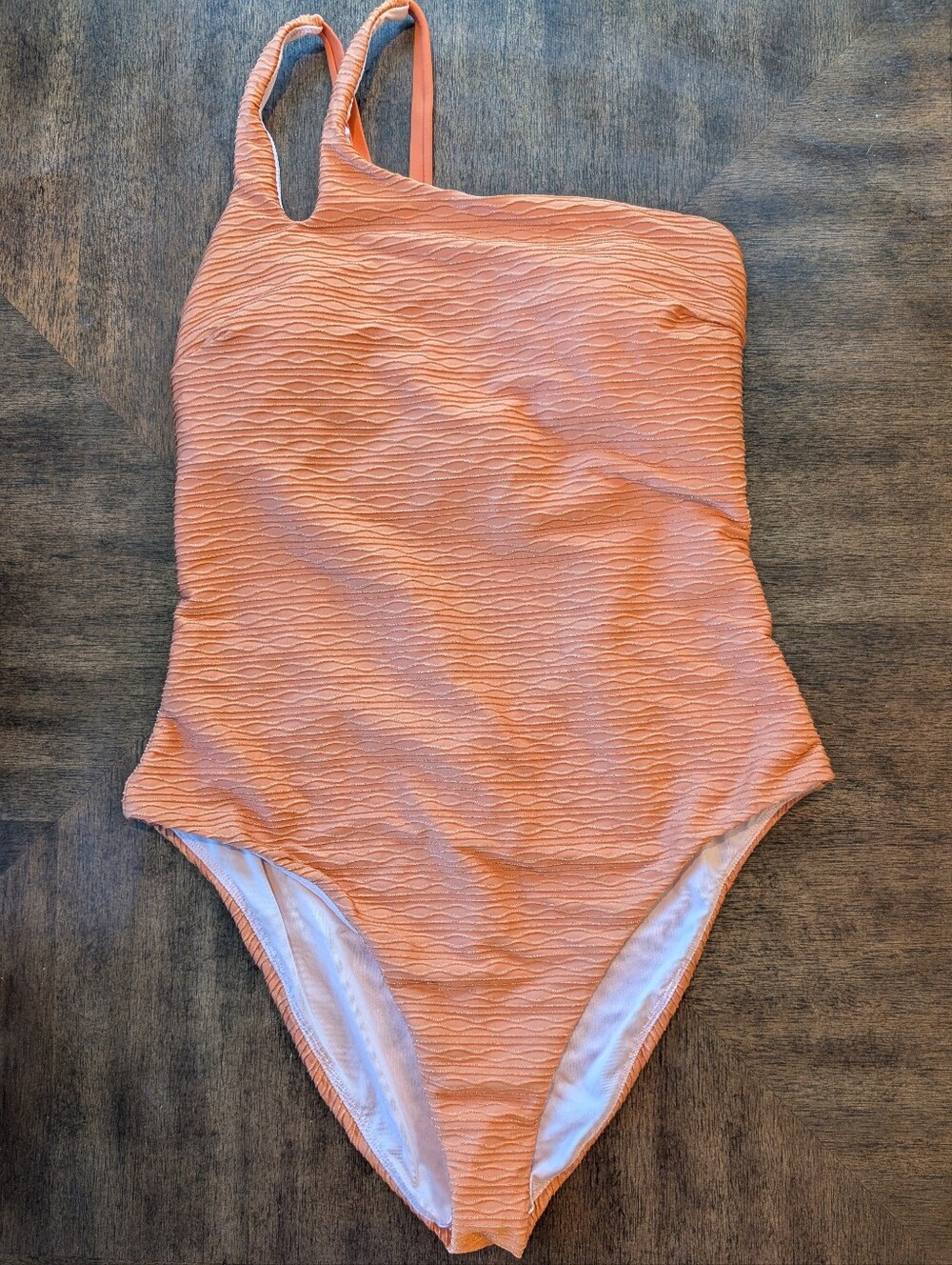 Textured One-Shoulder Peach Orange Coral Swimsuit